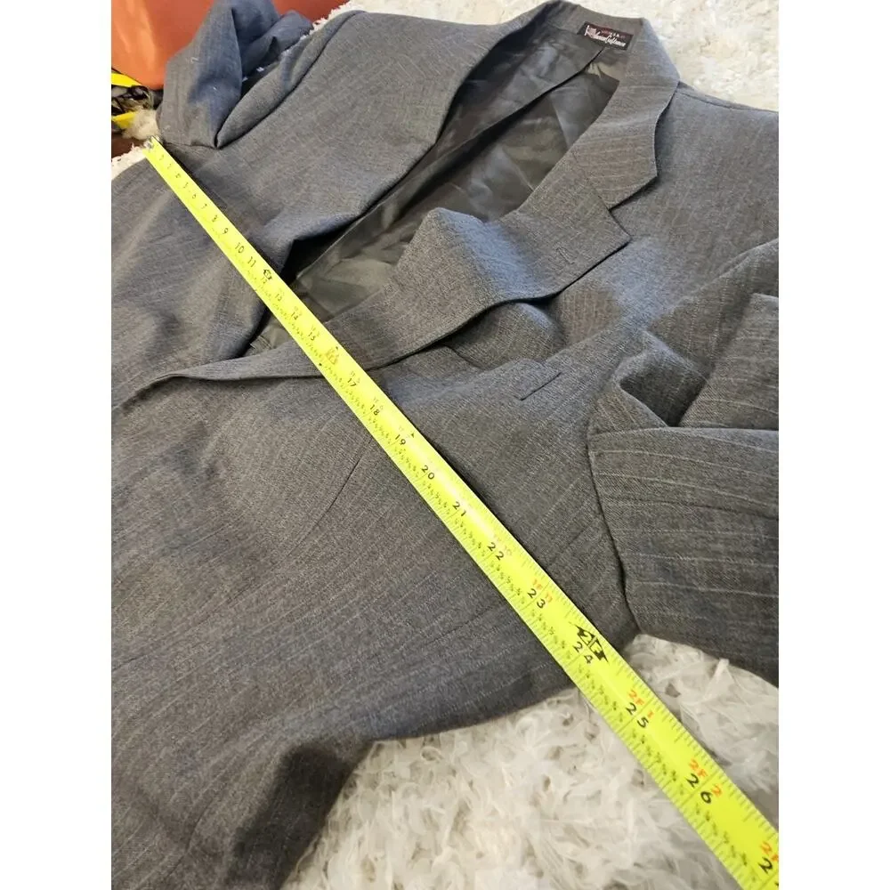 Stafford Mens Suit Jacket Blazer 48 XL Grey Pinstripe 2 Button Made In USA Vent